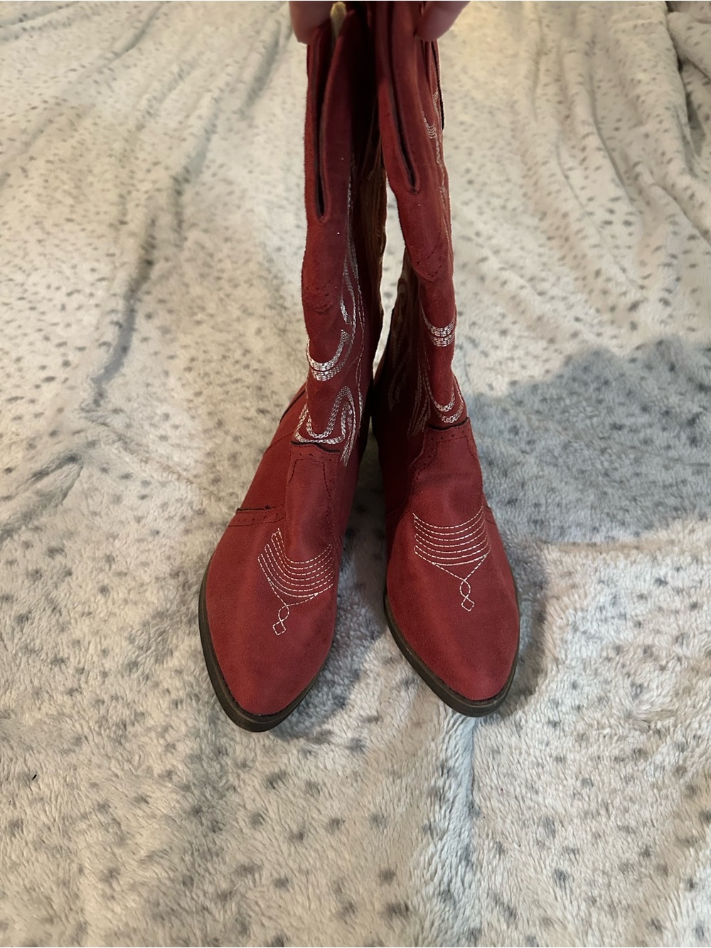 True Craft Red Suede Western Heeled Boots
